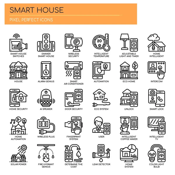 Smart Home, Thin Line dan Pixel Ikon Sempurna - Stok Vektor