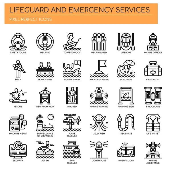 Lifeguard and Emergency Service, Thin Line and Pixel Perfect Ic — стоковый вектор