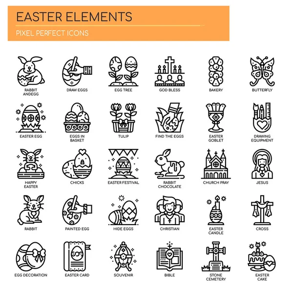 Elementy Wielkanocne, cienka linia i ikony Pixel Perfect — Wektor stockowy
