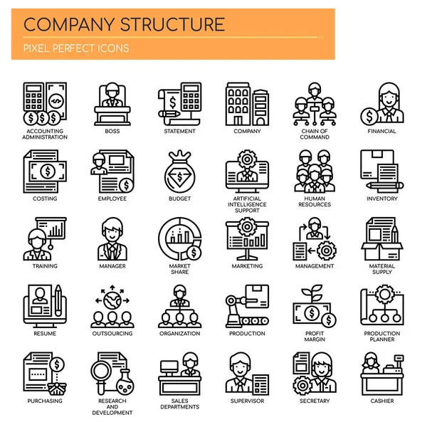 Estructura de la empresa, línea delgada y píxeles iconos perfectos — Vector de stock