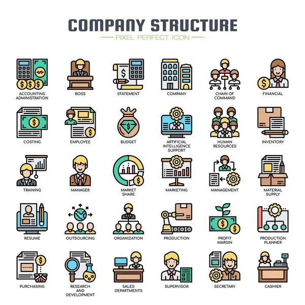 Structure de l'entreprise, ligne mince et icônes Pixel Perfect — Image vectorielle