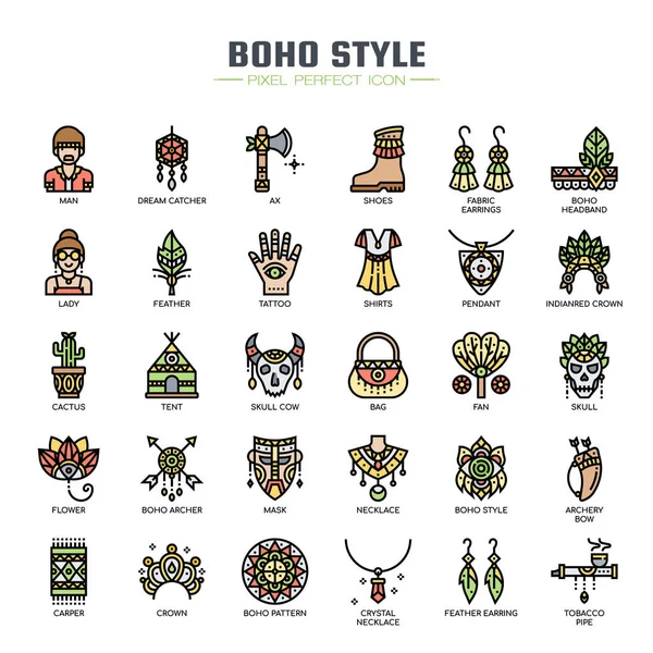 Style Boho, ligne mince et icônes Pixel Perfect — Image vectorielle