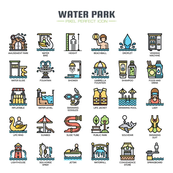 Wasserpark, dünne Linie und perfekte Pixel-Icons — Stockvektor