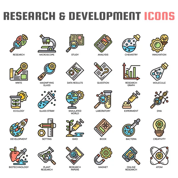 Investigación y desarrollo, Thin Line y Pixel Perfect Icons — Vector de stock