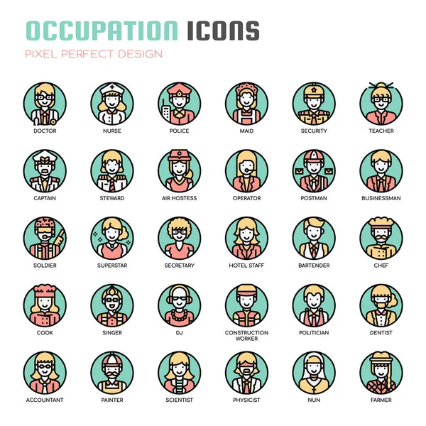 Ocupación Thin Line Pixel Perfect Icons — Vector de stock