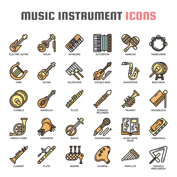 Music Instruments , Thin Line and Pixel Perfect Icons — Stock Vector