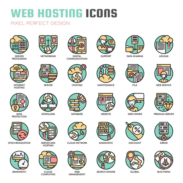 Web Hosting, linha fina e ícones perfeitos Pixel —  Vetores de Stock