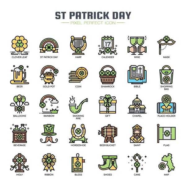 Día de San Patricio, línea delgada y píxeles iconos perfectos Vector De Stock