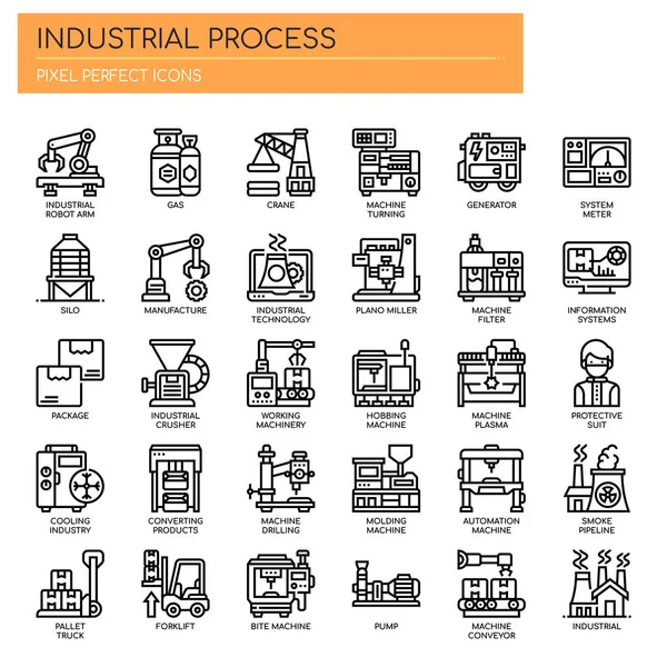 Industrieel proces, dunne lijn en Pixel perfecte pictogrammen Rechtenvrije Stockvectors