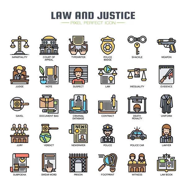 Ley y Justicia, Línea Delgada y Pixeles Iconos Perfectos Ilustraciones De Stock Sin Royalties Gratis