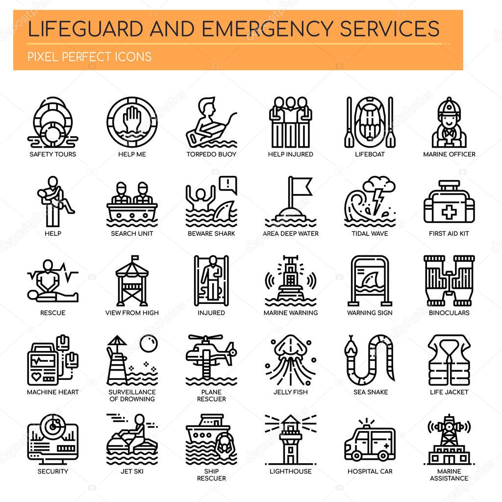 Lifeguard and Emergency Service , Thin Line and Pixel Perfect Ic