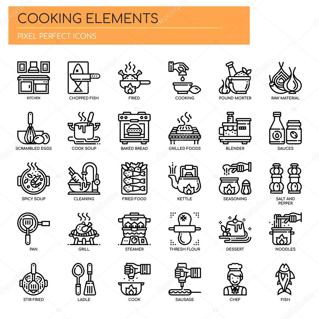 Cooking Elements , Thin Line and Pixel Perfect Icons