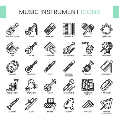 Müzik Enstrümanları, İnce Çizgi ve Piksel Mükemmel Simgeler