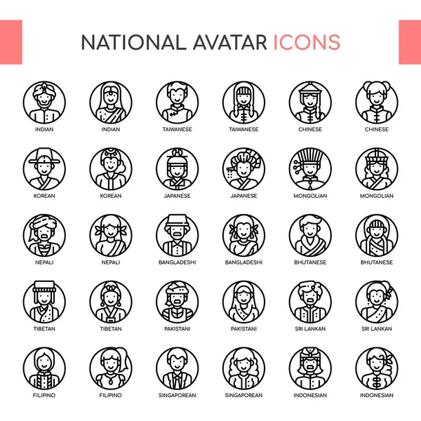 Avatar national, ligne mince et icônes Pixel Perfect — Image vectorielle