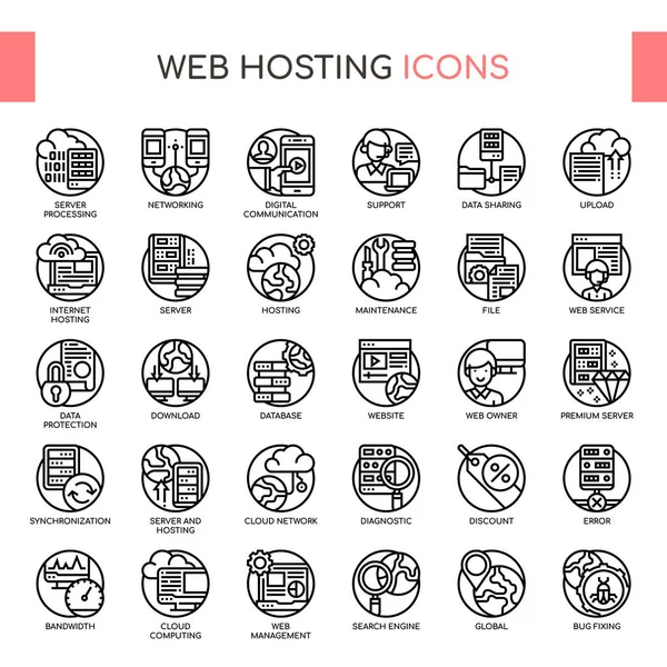 Web-Hosting, dünne Linie und perfekte Pixel-Icons — Stockvektor