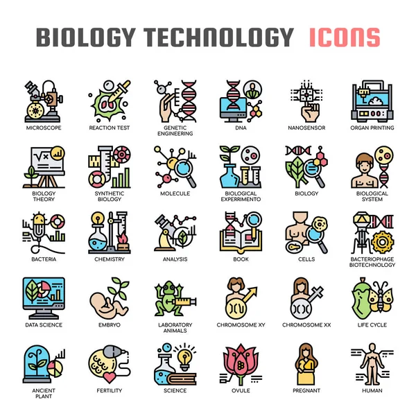 Tecnología de biología, Thin Line y Pixel Perfect Icons — Vector de stock