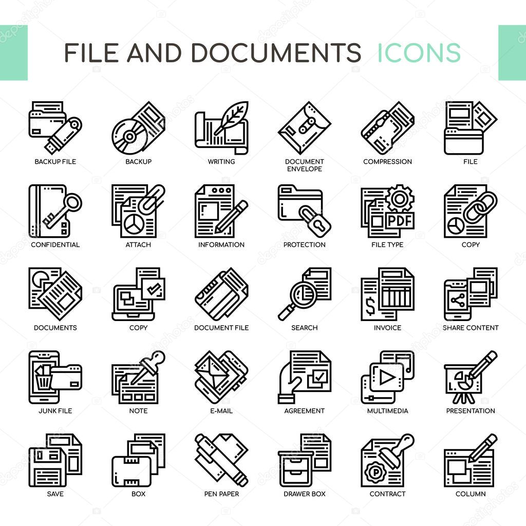 File and Documets , Thin Line and Pixel Perfect Icons
