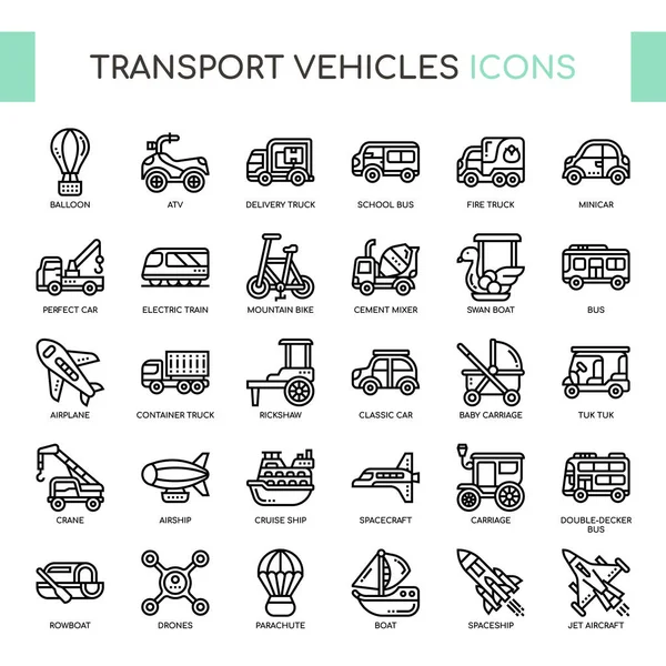 Vehículo de transporte 2, línea delgada y píxeles iconos perfectos — Vector de stock