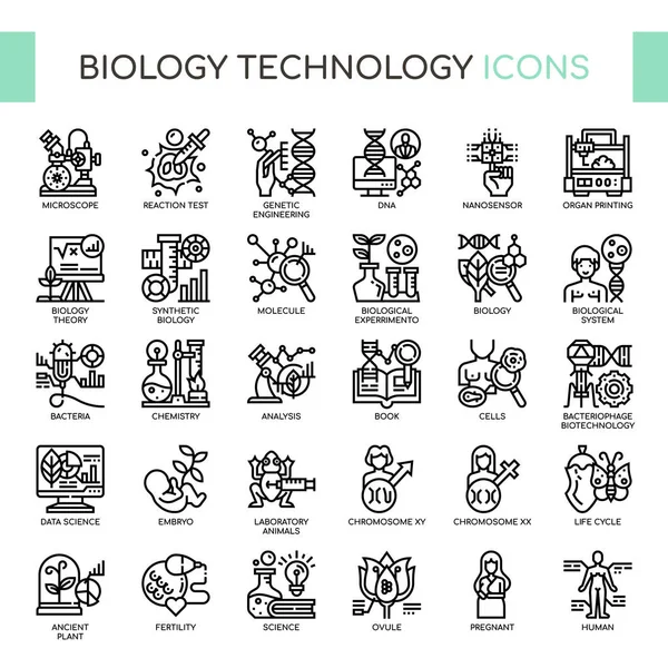 Biologie technologie, dunne lijn en Pixel perfecte pictogrammen — Stockvector