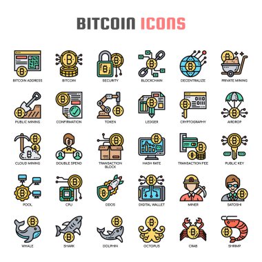 Bitcoin , İnce Çizgi ve Piksel Mükemmel Simgeler