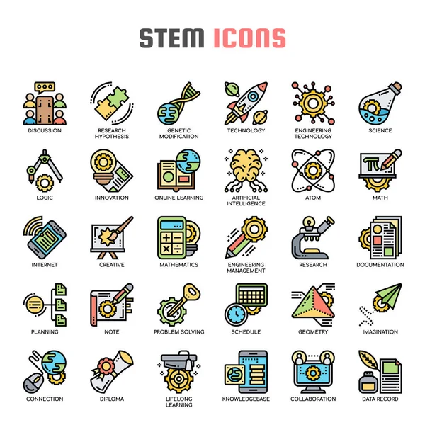 Iconos STEM, Thin Line y Pixel Perfect — Vector de stock