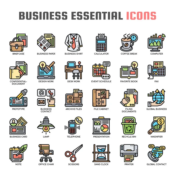Business Essential, tunna linjer och pixel perfekta ikoner — Stock vektor