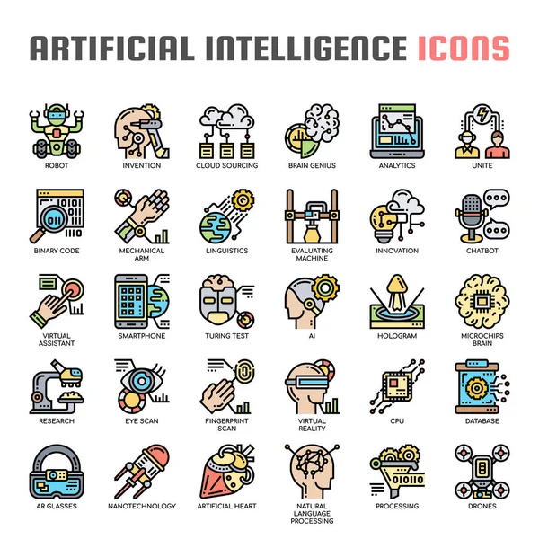 Искусственный интеллект, тонкая линия и Pixel Perfect Icons — стоковый вектор