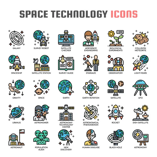 Tecnologia Astronáutica, Ícones Perfeitos de Linha Fina e Pixel —  Vetores de Stock