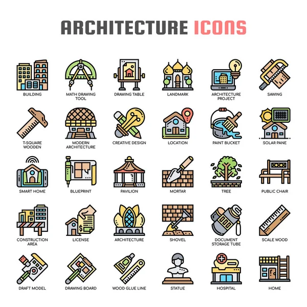 Architektur, dünne Linie und perfekte Pixel-Icons — Stockvektor