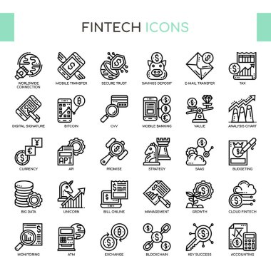 Fintech, İnce Hat ve Piksel Mükemmel Simgeler