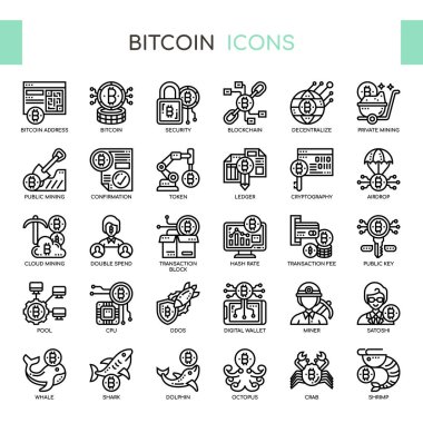 Bitcoin , İnce Çizgi ve Piksel Mükemmel Simgeler