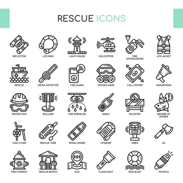 Ícones perfeitos de resgate, linha fina e pixel —  Vetores de Stock