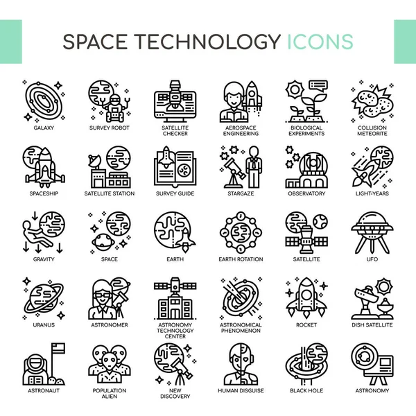 Tecnologia Astronáutica, Ícones Perfeitos de Linha Fina e Pixel —  Vetores de Stock