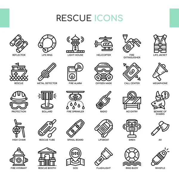 Rescate, línea delgada y píxeles iconos perfectos Ilustración De Stock