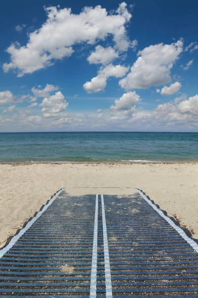 Wandeling Pad Naar Zand Strand Met Mooie Hemel Griekenland — Stockfoto