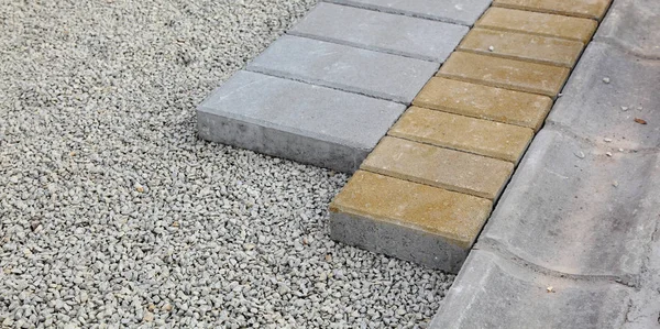 Installing Concrete Brick Pavement Gravel Foundation — Stock Photo, Image