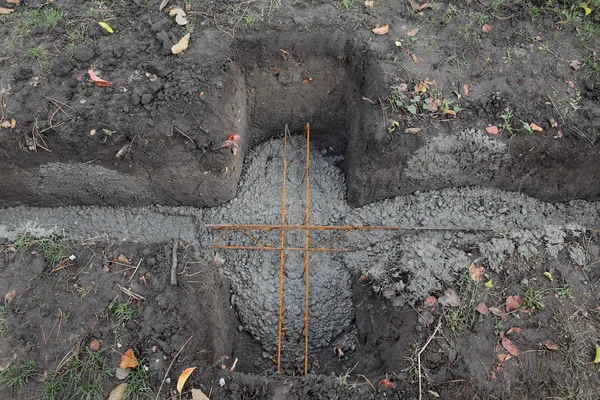 Příkop Beton Výztuž Pro Zdi Nadace Staveništi — Stock fotografie