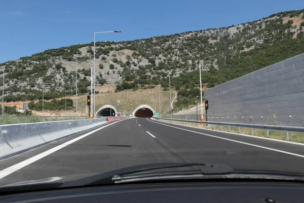 Wejście Tunelu Przy Autostradzie E75 Grecja Salonik Aten Strzelać Ruchu — Zdjęcie stockowe