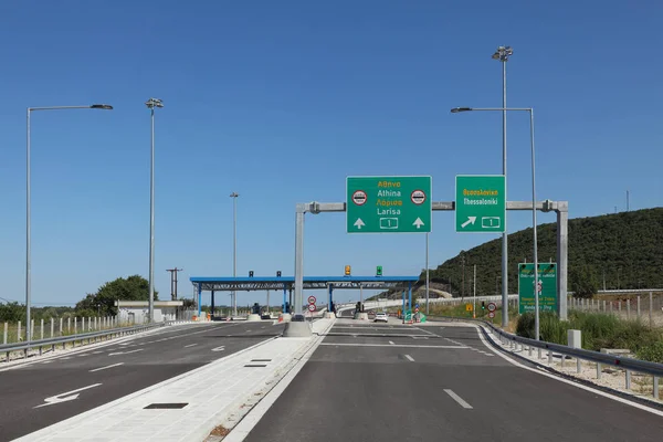 Platamon Grecia Luglio 2016 Pedaggi Pagamento Ingresso All Autostrada E75 — Foto Stock