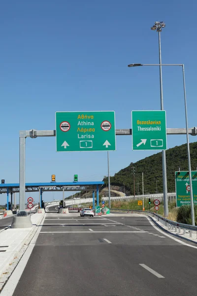 Platamon Grecia Luglio 2016 Pedaggi Pagamento Ingresso All Autostrada E75 — Foto Stock