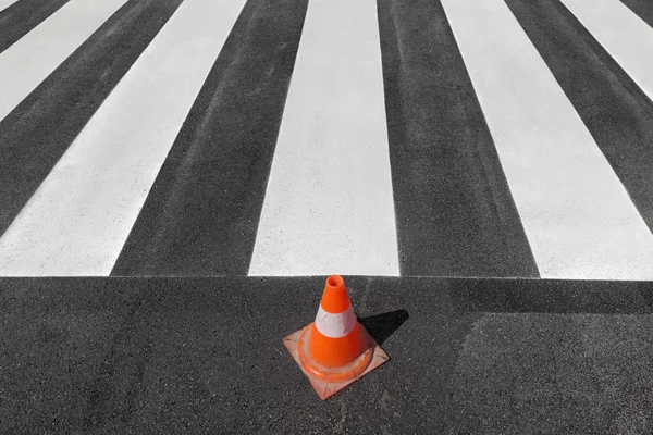 Fresh Painted Pedestrian Crosswalk Street Traffic Cone — Stock Photo, Image