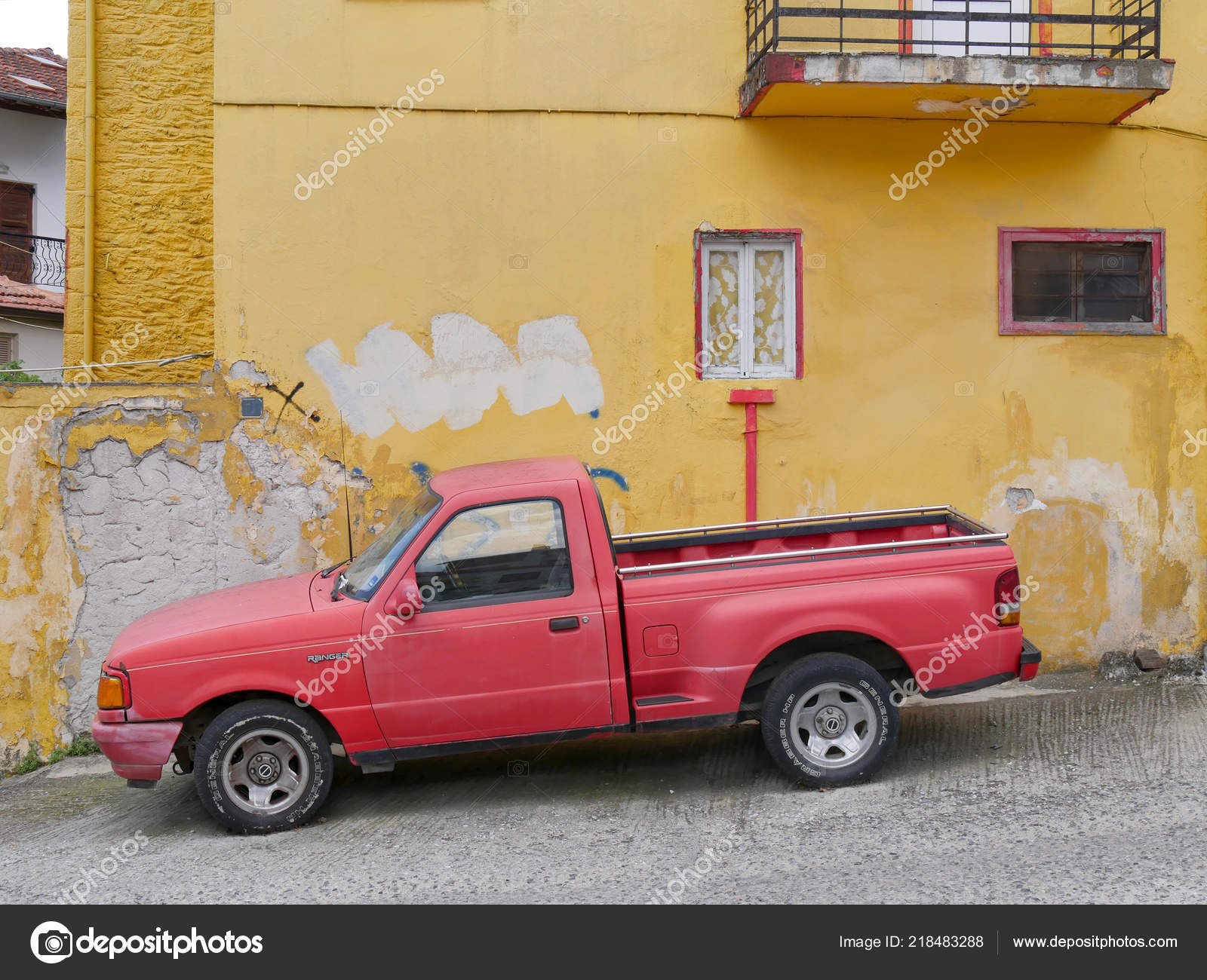 old red ford pickup truck
