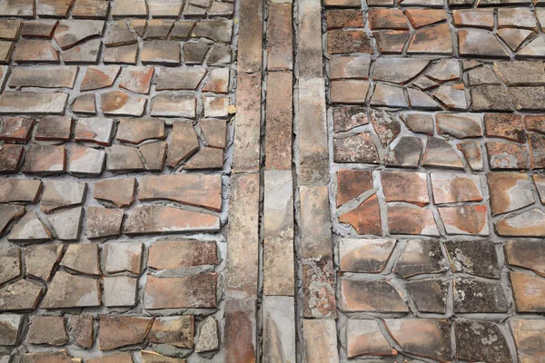 Old Tiles Recycling Making Terrace Pavement Using Tile Pieces Mortar — Stock Photo, Image