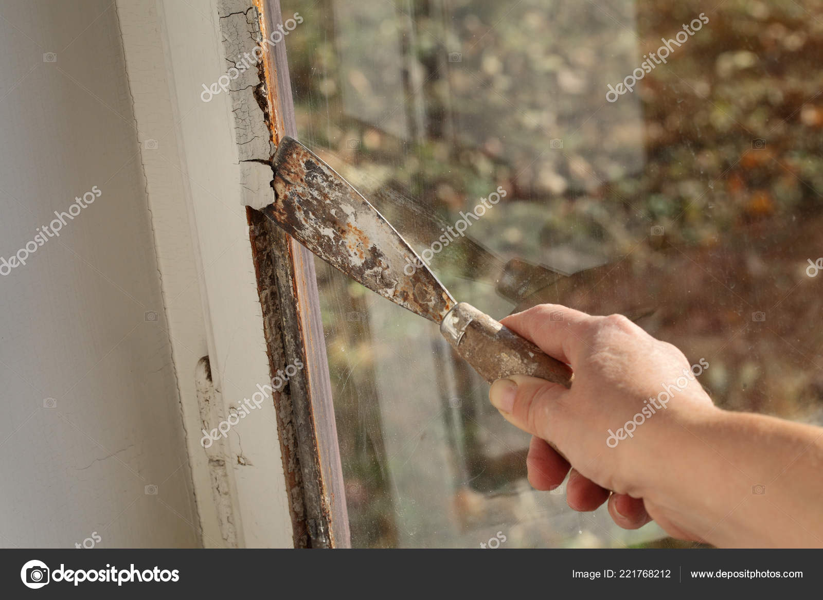 Worker Removing Oil Window Glazing Putty Using Putty Knife Tool Stock Photo by ©simazoran 221768212
