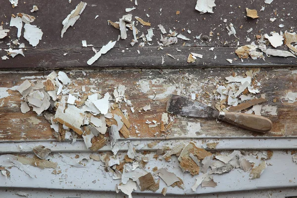 Vintage Pencere Restorasyon Macun Bıçak Odundan Eski Kaldırılan Boya — Stok fotoğraf