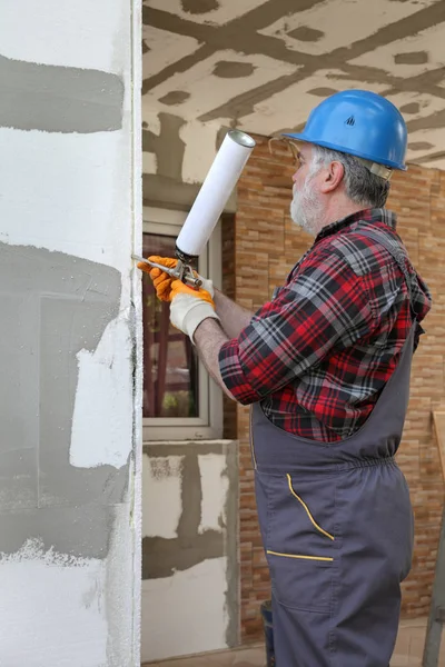 House renovation, polystyrene wall insulation — Stock Photo, Image