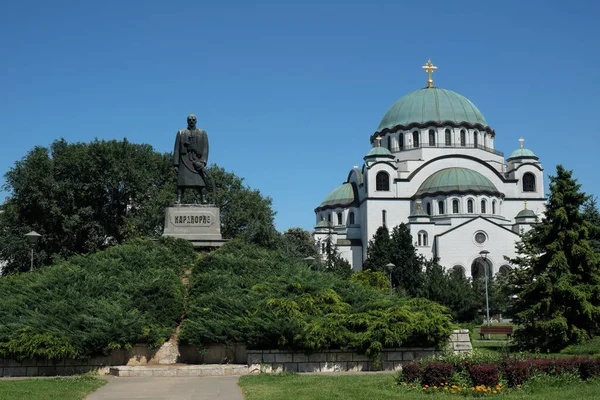 Белград Сербия Июля 2020 Года Церковь Святого Саввы Памятник Караджордже — стоковое фото