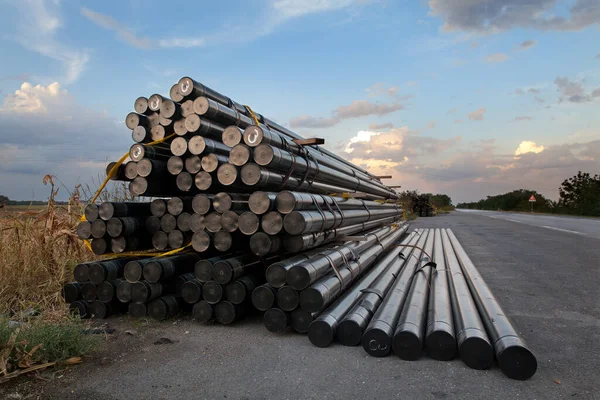 Abeto Tubos Isolados Para Gás Natural Lado Canteiro Obras Uma — Fotografia de Stock