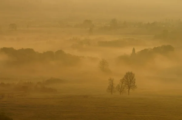 Ködös Táj San Völgyben Bieszczady Hegység Lengyelország — Stock Fotó