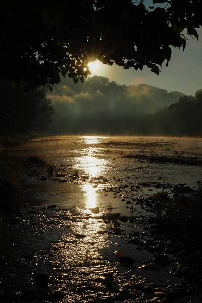 Sonnenaufgang Über Dem San Fluss Naturschutzgebiet Krywe Bieszczady Gebirge — Stockfoto